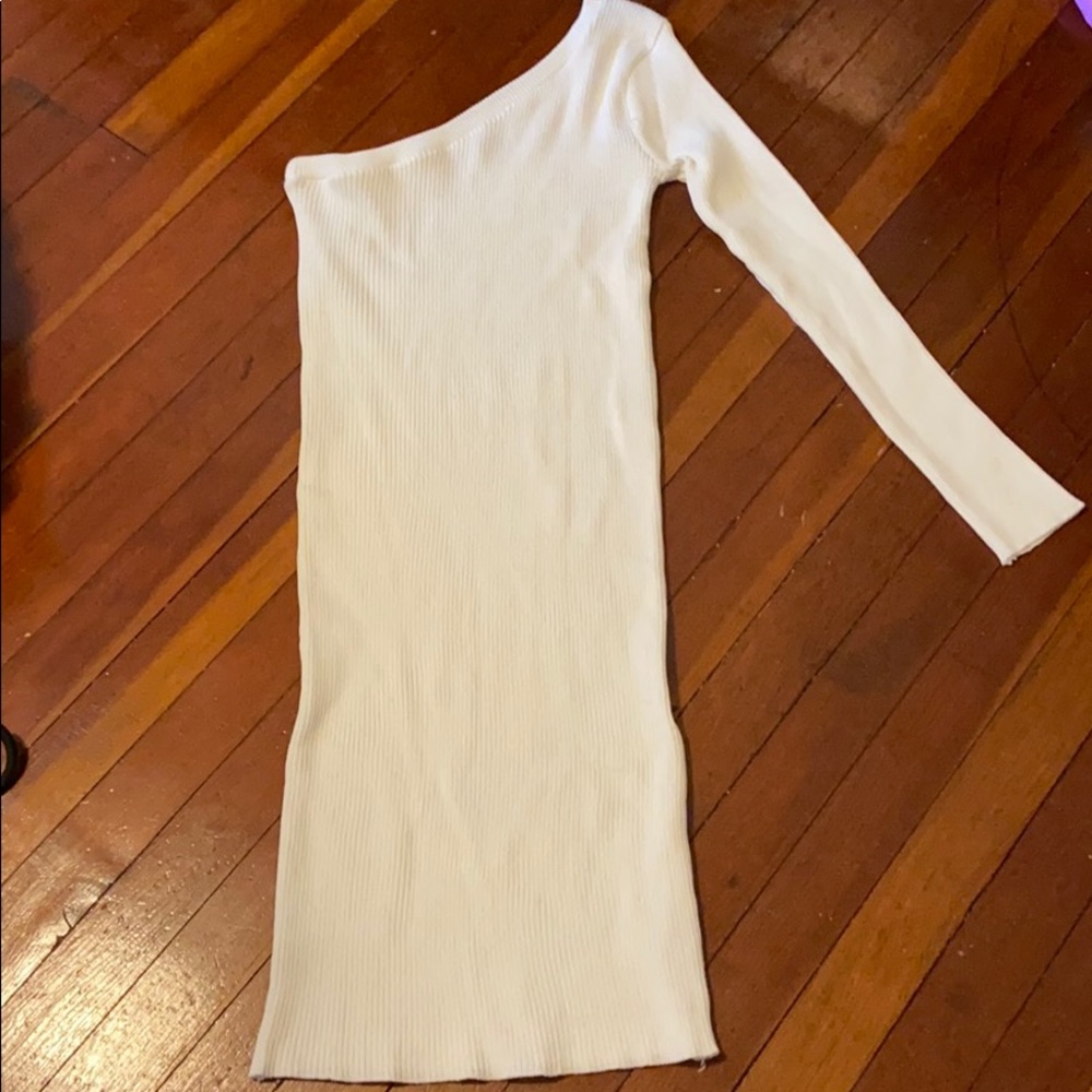 NASTY GAL WHITE RIBBED ONE SHOULDER DRESS